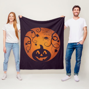 Couverture Polaire Visage de citrouille et araignée pour la veille d'