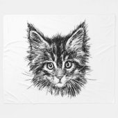 Couverture Polaire Visage de Kitten noir et blanc (Devant (Horizontal))