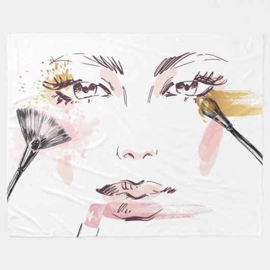 Couverture Polaire Visage de maquillage d'aquarelle (Devant (Horizontal))