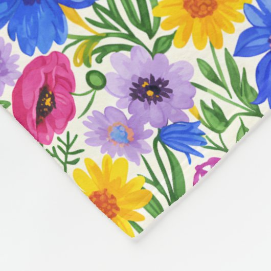 Couverture Polaire Vivid Blue Yellow Red Purple Flowers Pattern (Coin)