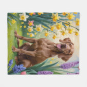 Couverture Polaire Vizsla Chien Fleurs de printemps Peinture (Devant (Horizontal))