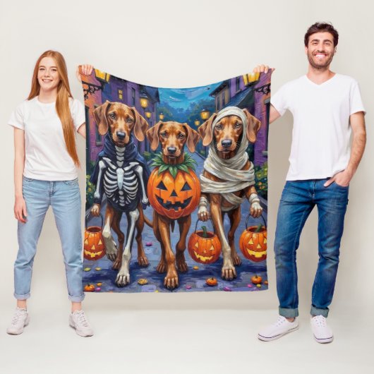 Couverture Polaire Vizsla Chiens Trick ou Traiter en costume d'Hallow (En situation)