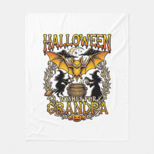Couverture Polaire Vœux Halloween Grand-Père Chauve-Souris Chaudron d
