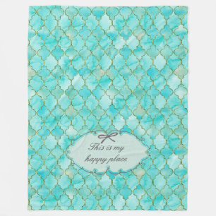 Couverture Polaire Voici mon heureux motif d'or aqua marocain