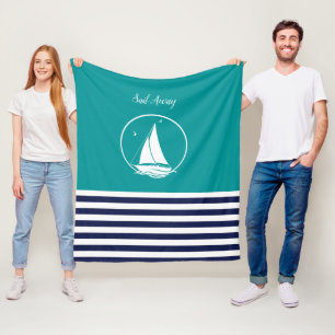 Couverture Polaire Voilier blanc nautique/voilier/marine/aqua bleu