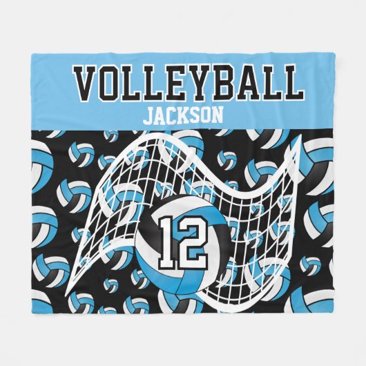 Couverture Polaire Volley-ball - Blanche polaire bleu, noir et blanc (Devant (Horizontal))