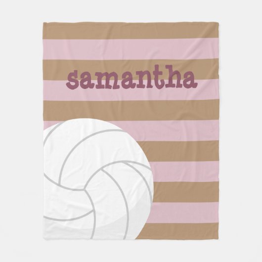 Couverture Polaire Volley-ball géant rose et café rayé (Devant)