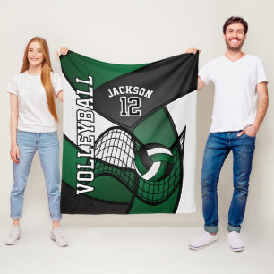 Couverture Polaire Volley-ball 🏐 sport en vert foncé, blanc et noir