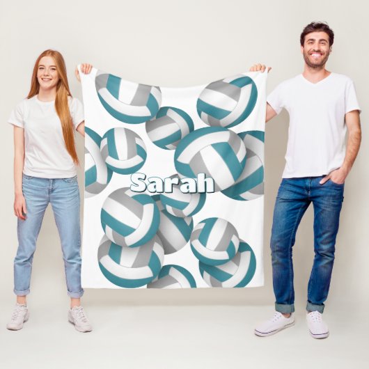 Couverture Polaire Volley gris turquoise filles salle de sport décora (En situation)