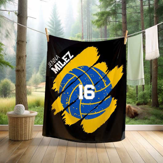 Couverture Polaire Volleyball Personnalisé Bleu et Jaune
