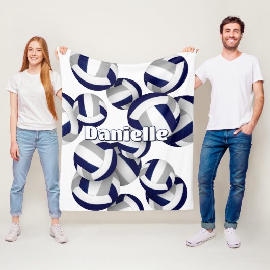 Couverture Polaire volleyballs gris marine filles salle de sport déco (En situation)