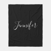 Couverture Polaire Votre nom | Élégant script blanc sur noir (Devant)