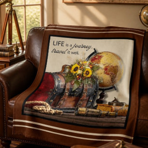 Couverture Polaire Voyage Vintage La vie est un voyage 50"x60"