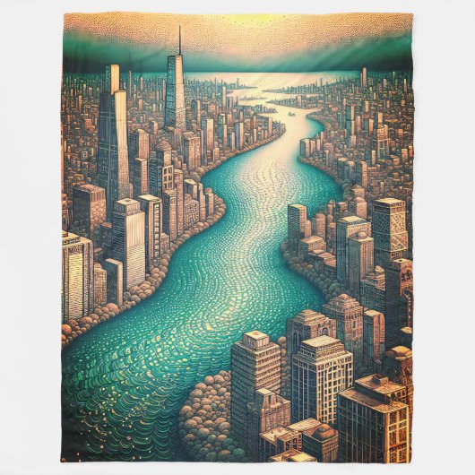 Couverture Polaire "Vue aérienne : paysage avec rivière éolien" (Devant)