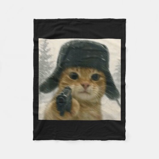 Couverture Polaire Wacky Cat Wearing Ushanka Hat Russian Meme Cat Hum (Devant)