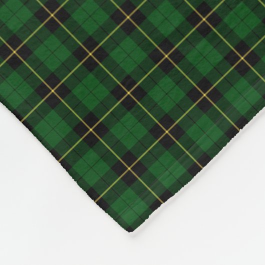 Couverture Polaire Wallace Clan Chasse Noire et Vert Tartan (Coin)
