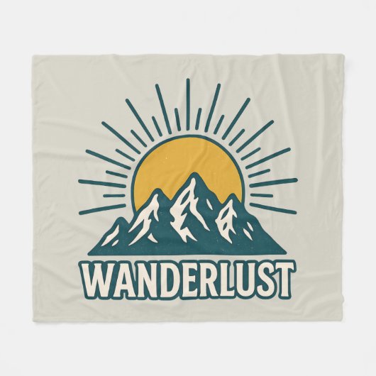Couverture Polaire Wanderlust Retro Teal Mountain Sunrise | Hiking (Devant (Horizontal))