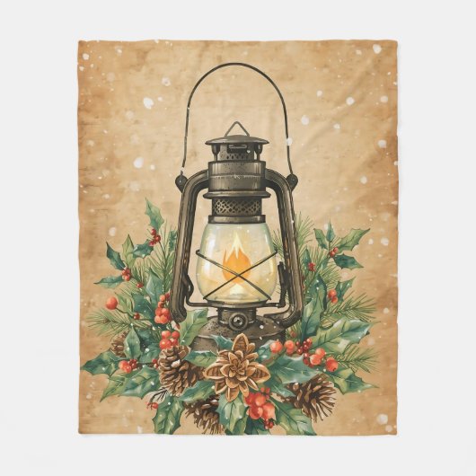 Couverture Polaire Warm lantern christmas holly pine rustic cozy (Devant)