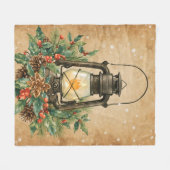 Couverture Polaire Warm lantern christmas holly pine rustic cozy  (Devant (Horizontal))