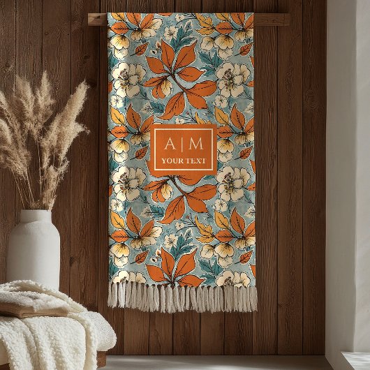 Couverture Polaire Warm Terracotta Copper Pastel Green Fall Flowers