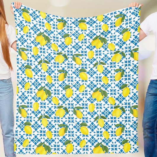 Couverture Polaire Watercolor Blue Tile Yellow Lemon Watercolor