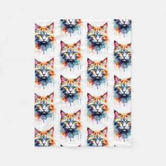 Couverture Polaire Watercolor Cat Multicolor Splash art