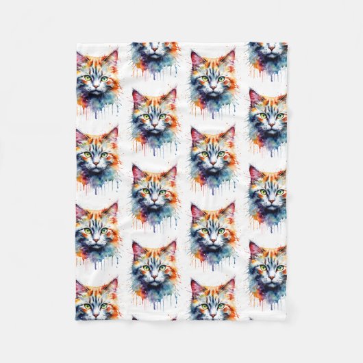 Couverture Polaire Watercolor Cat Multicolor Splash art (Devant)