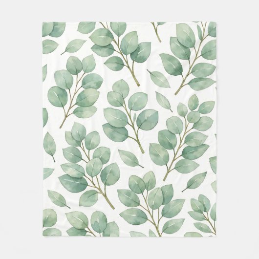 Couverture Polaire Watercolor Eucalyptus Greenery Pattern (Devant)