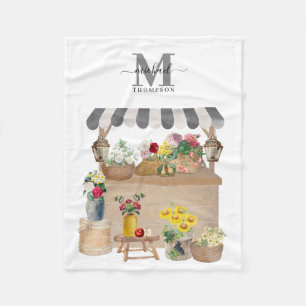 Couverture Polaire Watercolor Farmer's Market Floral Cart Monogramme