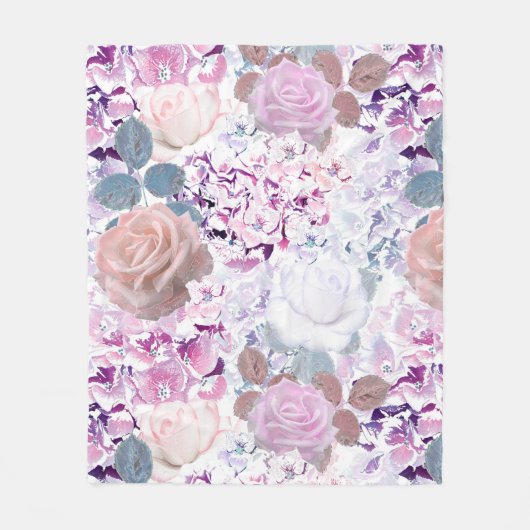 Couverture Polaire Watercolor roses et hydrangeas. (Devant)