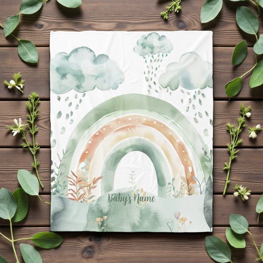 Couverture Polaire Watercolor Shades of Green Rainbow