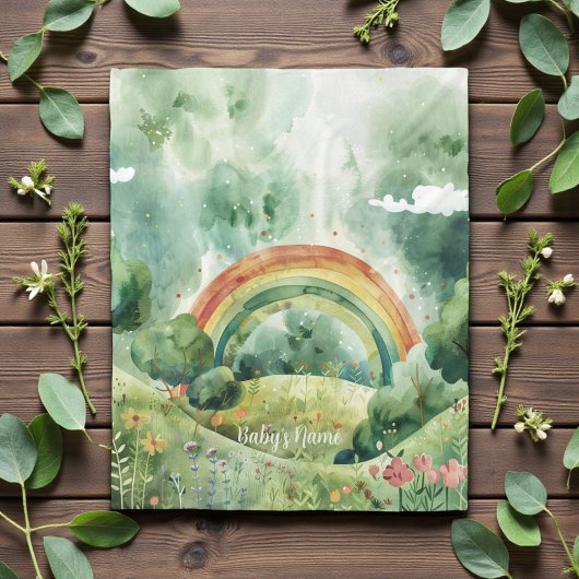 Couverture Polaire Watercolor Shades of Green Rainbow