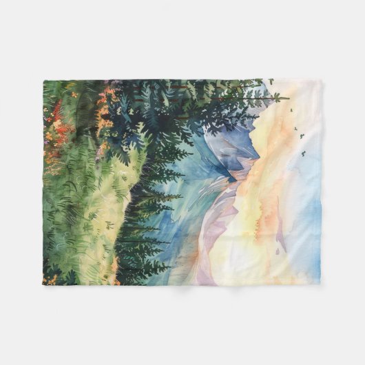 Couverture Polaire Watercolor Summer Mountain (Devant (Horizontal))