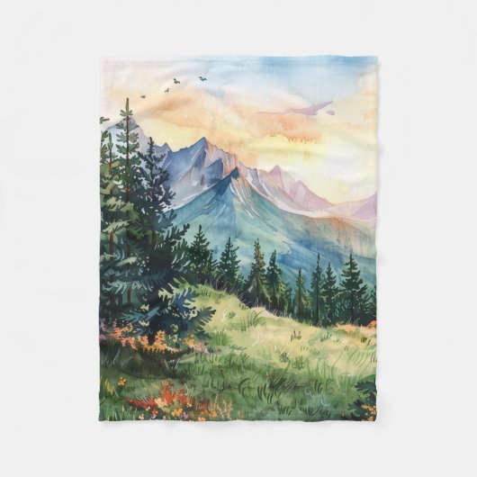 Couverture Polaire Watercolor Summer Mountain (Devant)