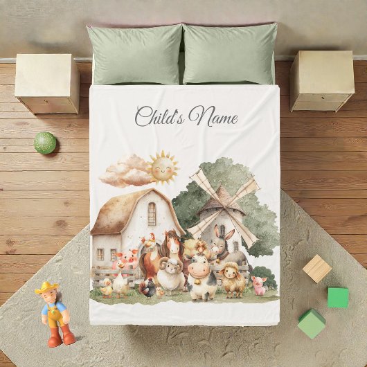 Couverture Polaire Watercolor Whimsical Farm Animals