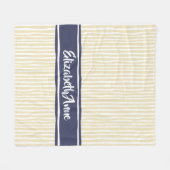 Couverture Polaire Wavy Painterly Stripes Navy and Cream With Name (Devant (Horizontal))