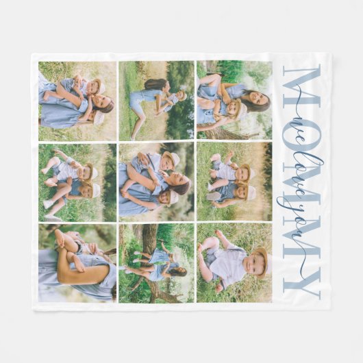 Couverture Polaire We Love maman Blue Mother's Day Photo Collage (Devant (Horizontal))