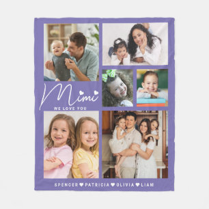 Couverture Polaire We Love You Mimi Grandkids 6 Photo Collage Purple
