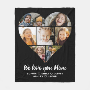 Couverture Polaire We Love You Mom Heart Modern Photo Collage