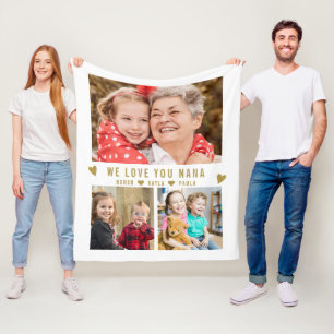 Couverture Polaire We Love You Nana Grandkids 3 Photo Collage Blanc