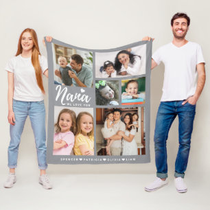 Couverture Polaire We Love You Nana Grandkids 6 Photo Collage Grey