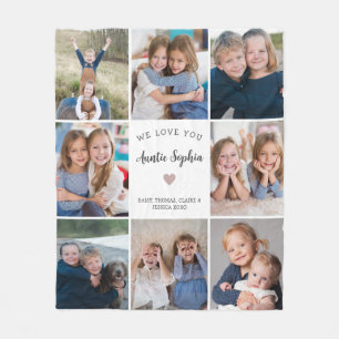 Couverture Polaire We Love You Tante Photo Collage Simple Blanc