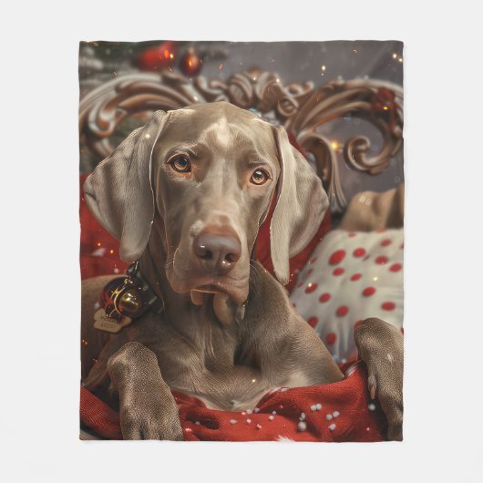 Couverture Polaire Weimaraner Chien Festif de Noël (Devant)