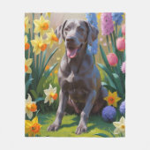Couverture Polaire Weimaraner Chien Fleurs de printemps Peinture (Devant)