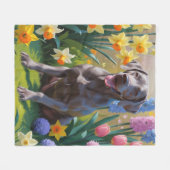 Couverture Polaire Weimaraner Chien Fleurs de printemps Peinture (Devant (Horizontal))