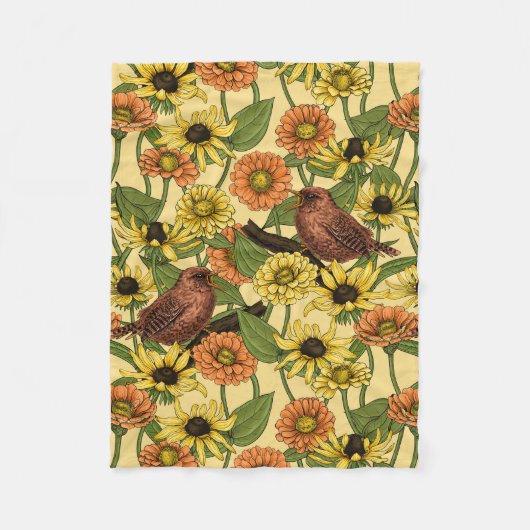 Couverture Polaire Wens et fleurs sur jaune pâle (Devant)