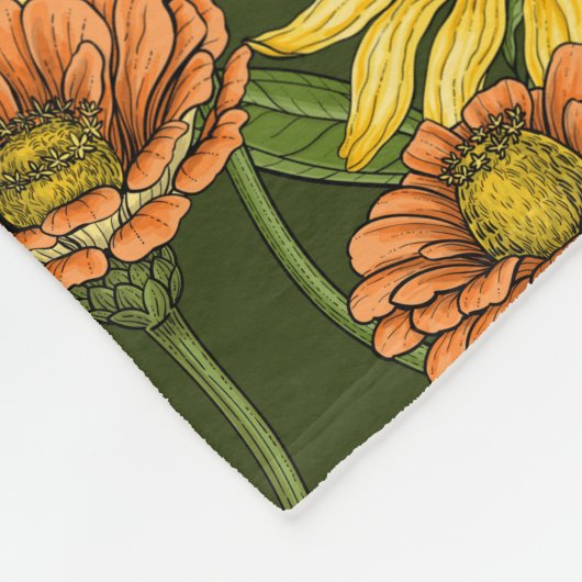 Couverture Polaire Wens et fleurs sur vert (Coin)