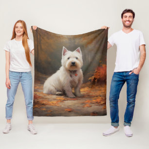 Couverture Polaire West Highland White Terrier à l'automne Leaves aut