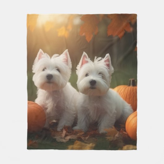 Couverture Polaire West Highland White Terrier Chiot Citrouille d'aut (Devant)