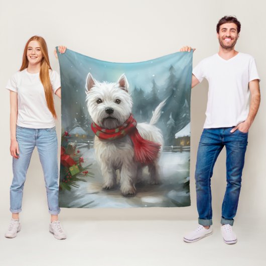 Couverture Polaire West Highland White Terrier Dog dans la neige Noël (En situation)